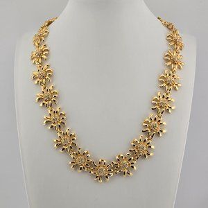 Nolan Miller Crystal Rhinestones Edelweiss Flower Gold tone Necklace
